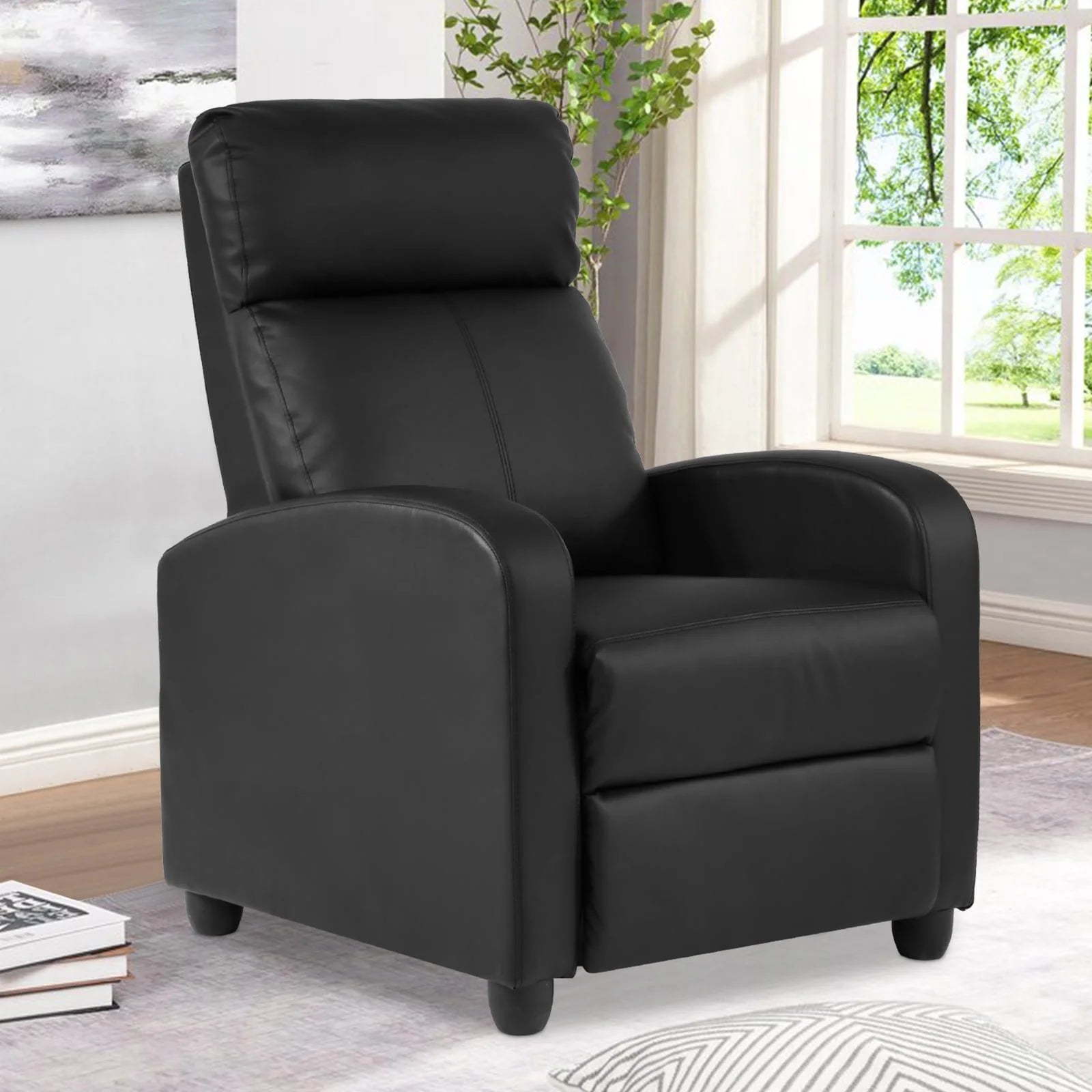 Recliner Chair for Living Room Home Theater Seating Single Reclining Sofa Lounge with Padded Seat Backrest (Black)