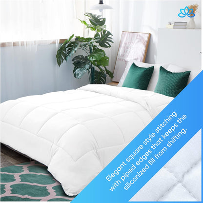 Comforter - Queen Size, White, Microfiber, down Alternative, Reversible, Box Stitched