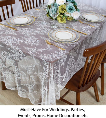Lace Party Tablecloth Rustic Floral Fabric Rectangle Lace Table Cloth Baby Tablecloth Tea Party Tablecloth Fabric Table Cover (1, White-005)