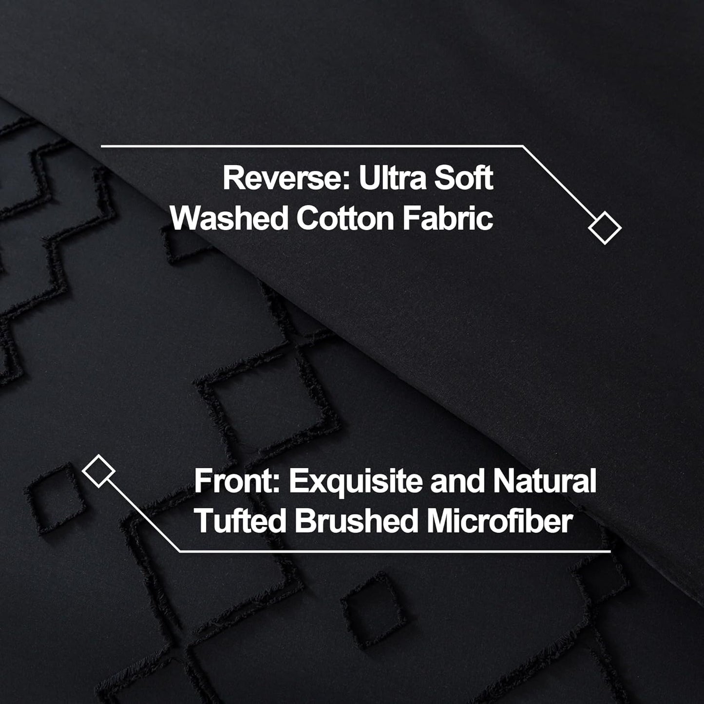 Black Tufted Comforter Set Queen(90X90Inch), 3 Pieces(1 Tufts Comforter, 2 Pillowcases) Boho Textured Farmhouse Bed Set, Microfiber down Alternative Geometric Bedding
