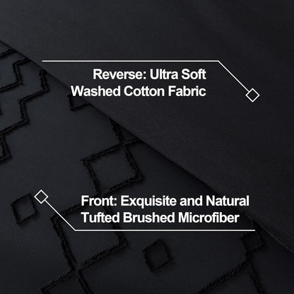 Black Tufted Comforter Set Queen(90X90Inch), 3 Pieces(1 Tufts Comforter, 2 Pillowcases) Boho Textured Farmhouse Bed Set, Microfiber down Alternative Geometric Bedding