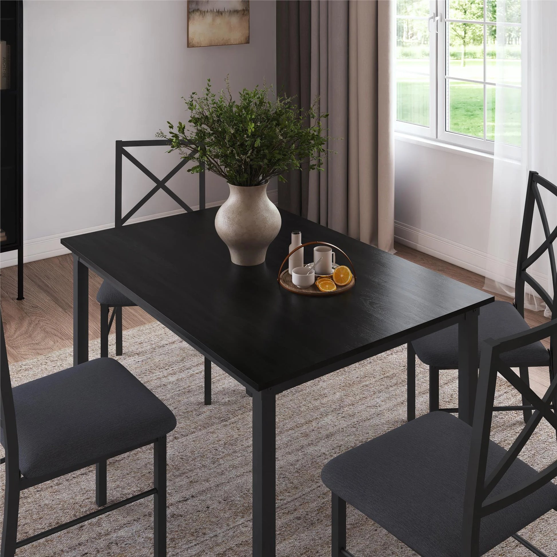 5-Piece Dining Table and Chair Set for 4, Black