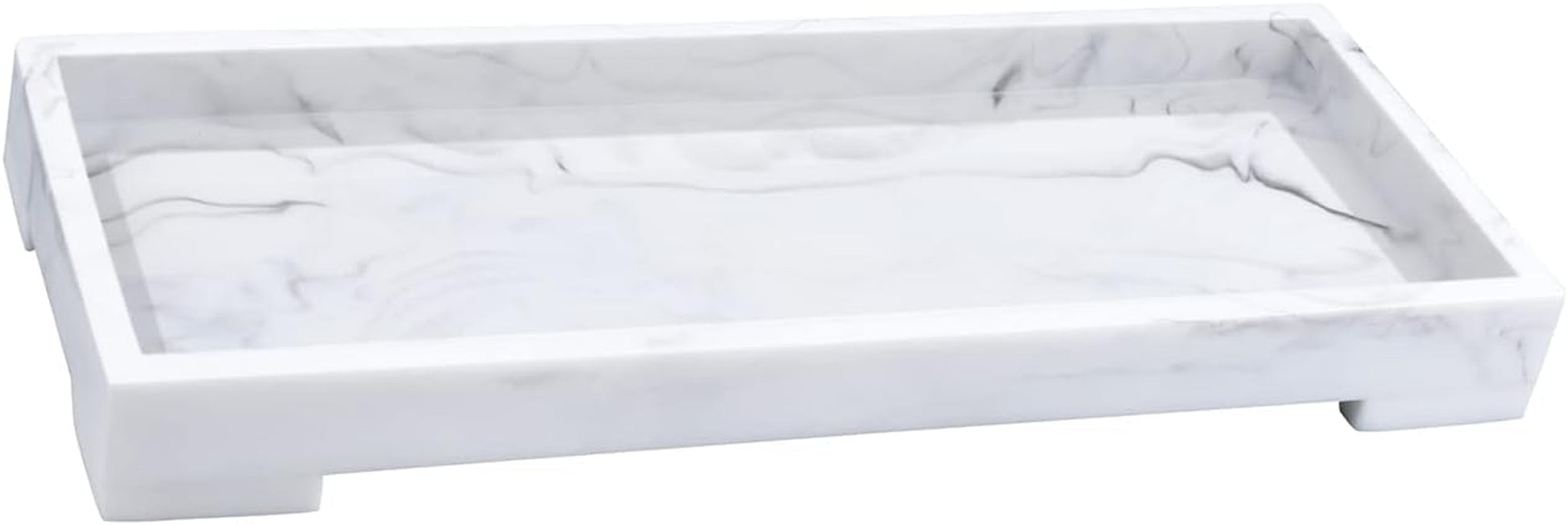 Vanity Toilet Tank Tray, White Elegant Marble Pattern Bathtub Organizer, Bathroom Collector for Small Things, Make-Up Desk, Resin Dresser Jewelry Tray - Medium Size