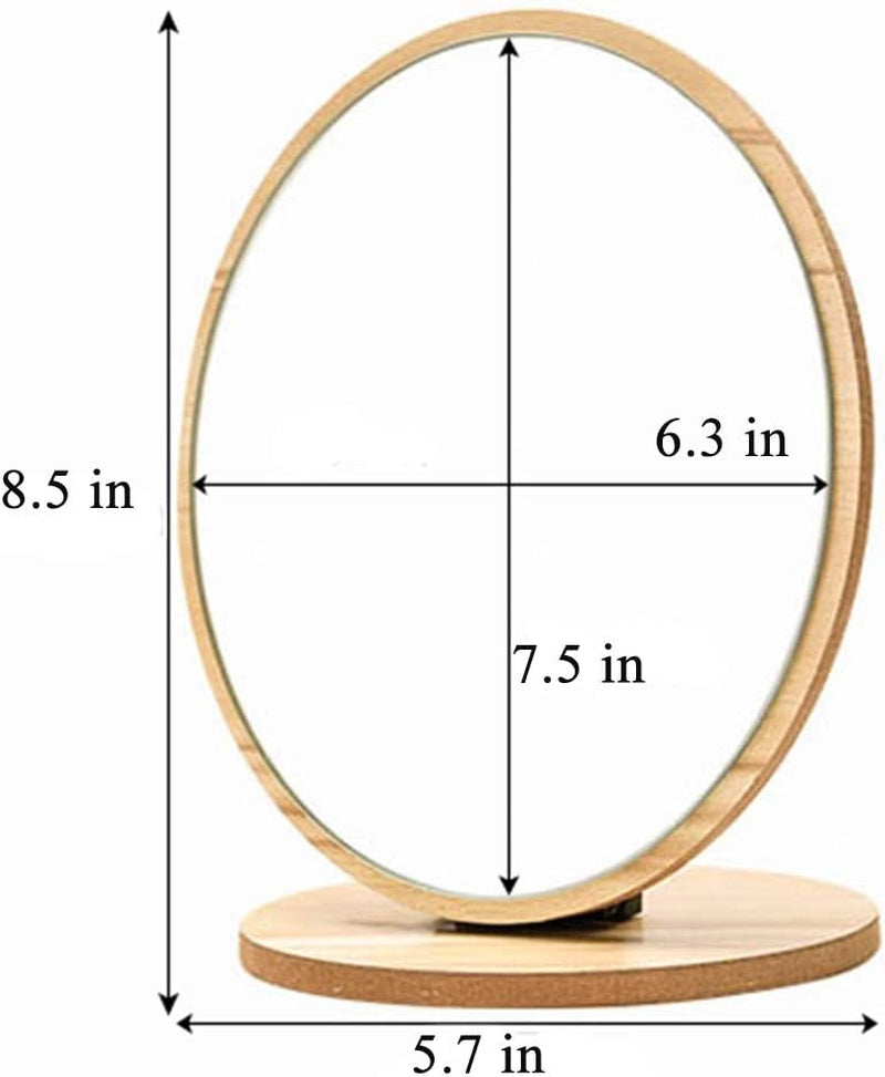 Oval Compact Table Mirror - Wood Framed Desktop Mirror with 90 Degree Rotation for Makeup & Cosmetic
