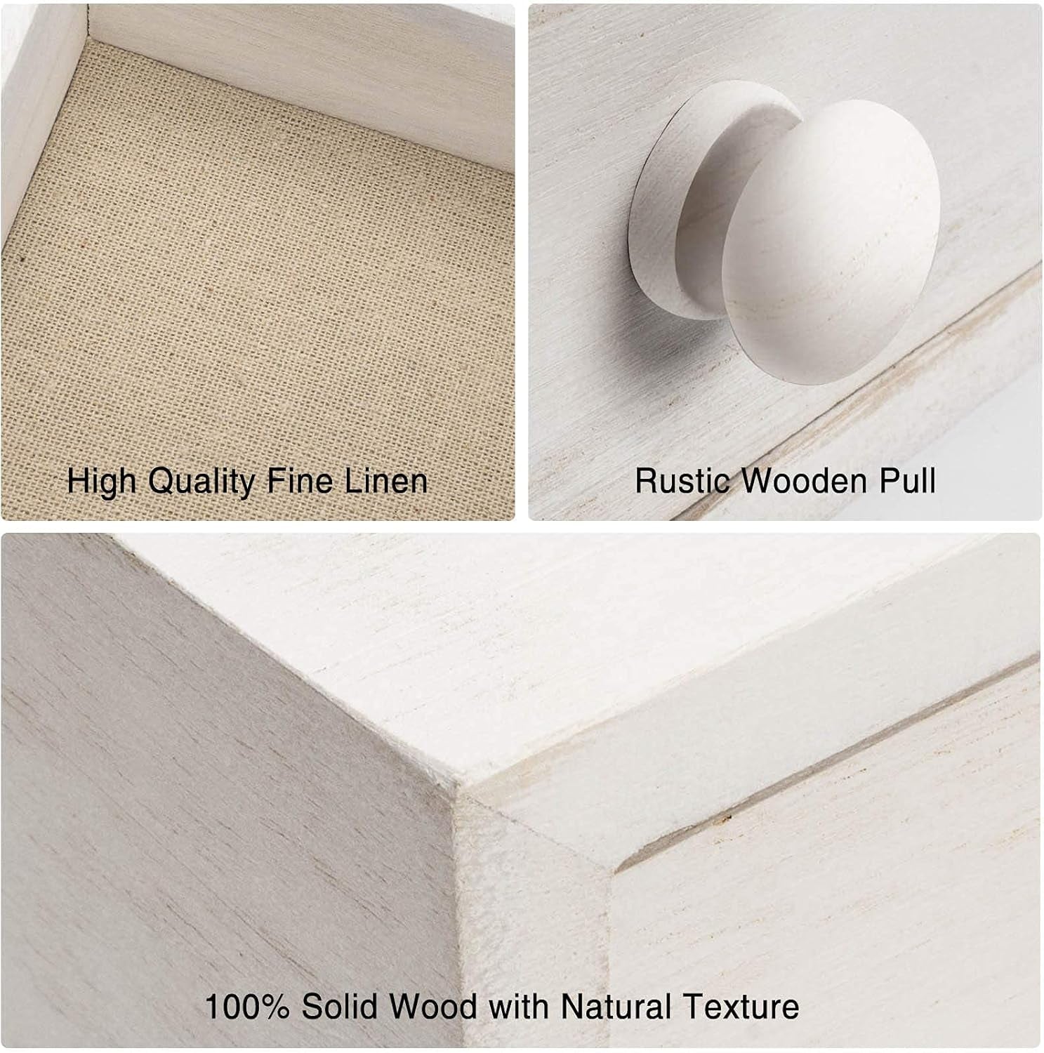 Floating Shelves for Wall Storage, Rustic Wood Floating Drawers Multiuse as Apothecary Cabinet or Floating Nightstand, Farmhouse Wall Shelves for Bedroom (Set of 3, White)