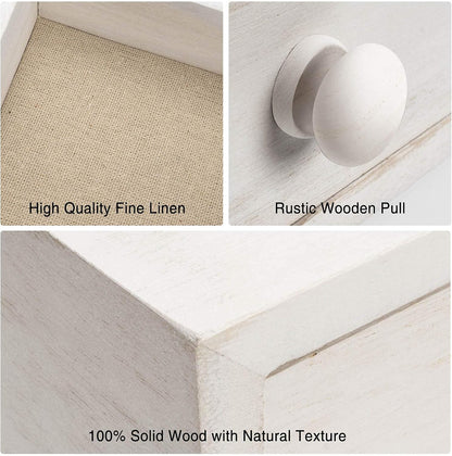 Floating Shelves for Wall Storage, Rustic Wood Floating Drawers Multiuse as Apothecary Cabinet or Floating Nightstand, Farmhouse Wall Shelves for Bedroom (Set of 3, White)