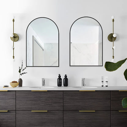Wall Mounted Mirror, 20"X30" Arch Bathroom Mirror Has Metal Frame, 2 Pieces Black Decor for Mantle, Entryway