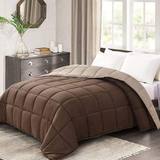 Twin Comforter Duvet Insert - Brown down Alternative Bed Comforter Twin Size, Lightweight Bedding Comforters Quilted Soft All Season Reversible Chocolate Brown/Beige