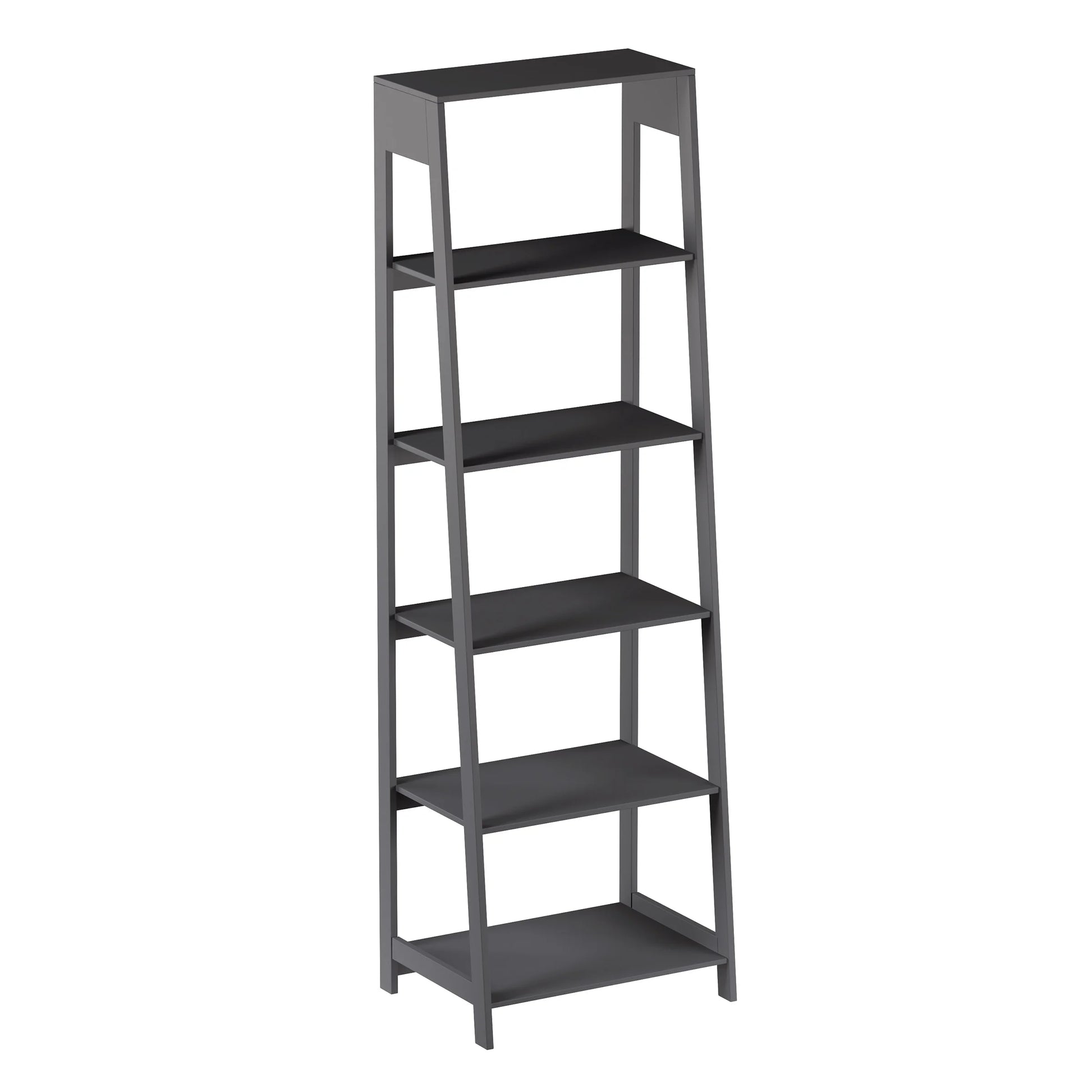 5-Tier Ladder Bookshelf, Leaning Decorative Shelves for Display - Wood Shelf for Living Room, Bathroom, and Kitchen Storage, Gray