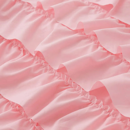 Ruffled Twin Comforter Set Casual Textured Chic Princess Bedding Set Pink
