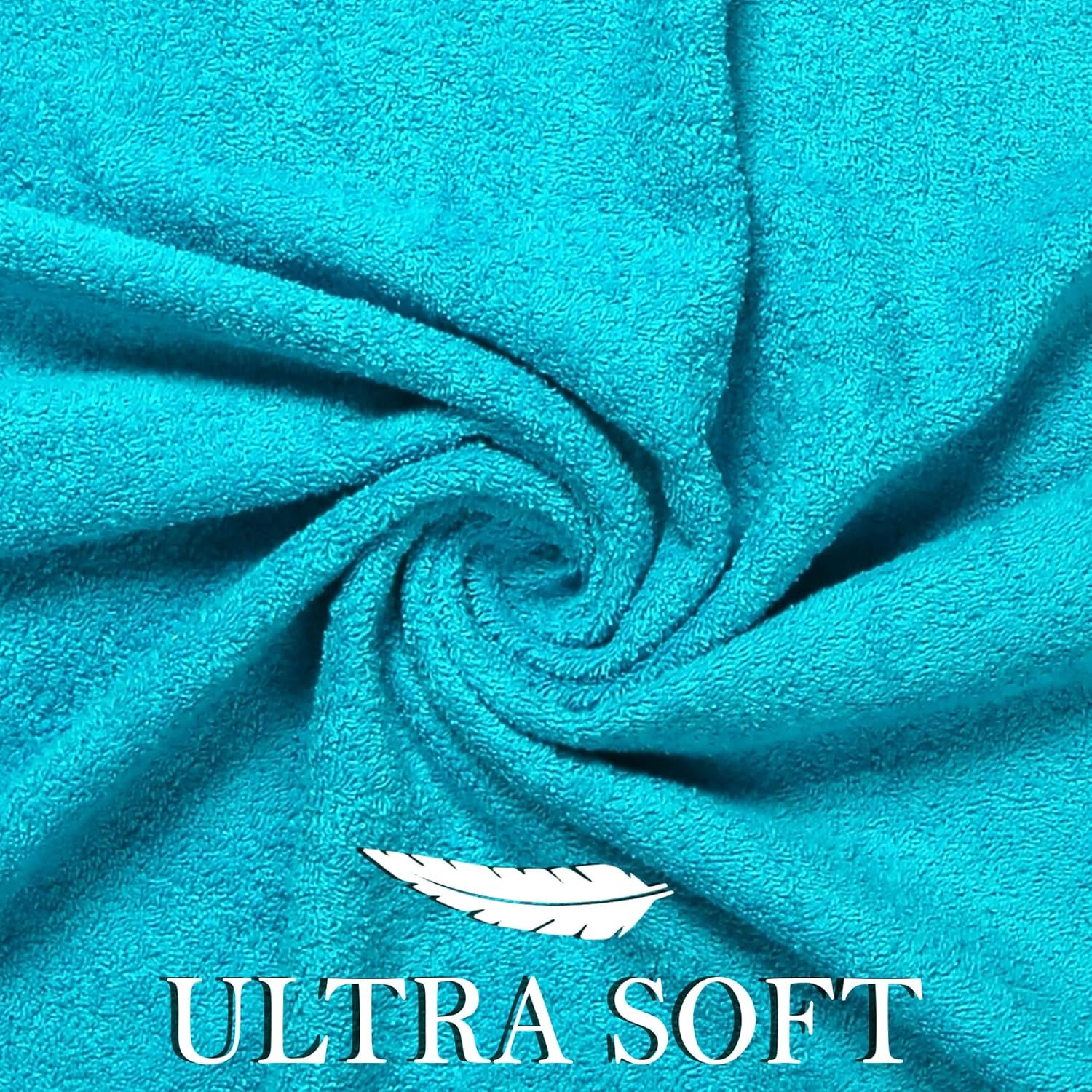 Bath Towels Set-100% Cotton- 2 Bath, 2 Hand & 2 Washcloths- Large, Thick, Fluffy, Absorbent, Quick Dry, Soft, Plush -Gift, Pool, Hotel, Gym Towel -6 Piece Luxury Bathroom Towels -Aqua Blue / Turquoise