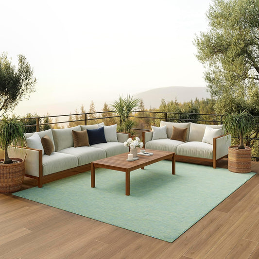 Positano Indoor/Outdoor Blue/Green 9' X 12' Area Rug, Easy Cleaning, Non Shedding, Bed Room, Living Room, Dining Room, Backyard, Deck, Patio (9X12)