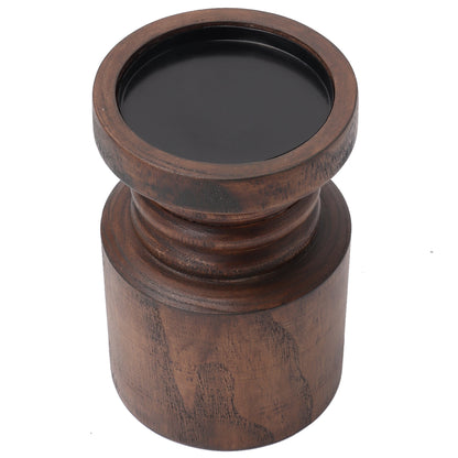Decorative Wood Pillar Candleholder, Dark Brown, 6"