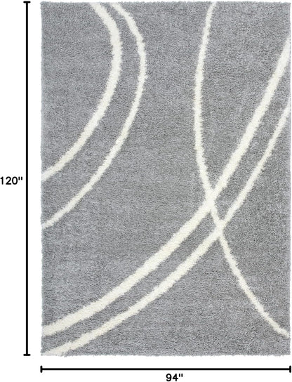 Cozy Contemporary Stripe Perfect for Living Room,Bedroom,Home Office Non-Shedding Plush Shag Area Rug 7'10" X 10' Gray-White