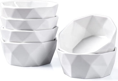 Ramekins 8 Oz, Creme Brulee Ramekins, Porcelain Ramekins Oven Safe, Geometric Style Ramekins for Baking Souffle, Ice Cream, Snack, Charcuterie Bowls, Set of 6, White