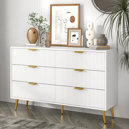 Modern Bedroom Dresser with 6 Drawers, Wood Storage Chest of Drawers with Fluted Panel