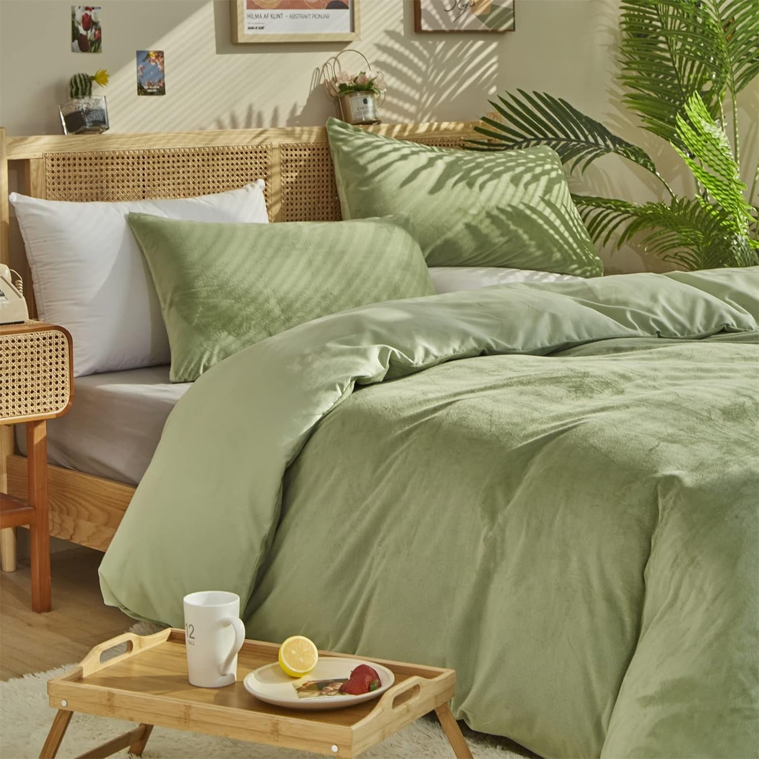 Sage Green Velvet Comforter Set Queen Fluffy Light Green Micromink Sherpa Bedding Sets Queen Warm 3 Pieces Lightweight Durable Solid Green Flannel Fuzzy Extra Comfy Soft Plush Bed Quilts Queen