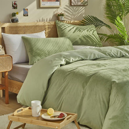 Sage Green Velvet Comforter Set Queen Fluffy Light Green Micromink Sherpa Bedding Sets Queen Warm 3 Pieces Lightweight Durable Solid Green Flannel Fuzzy Extra Comfy Soft Plush Bed Quilts Queen