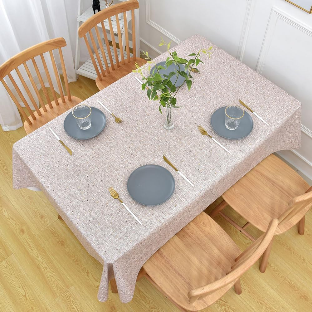 Wipeable Waterproof Tablecloth for Rectangle Table Heavy Duty Vinyl Tablecloths Outdoor PVC Table Cover for Picnic (A-Beige, 54'' X 108'')