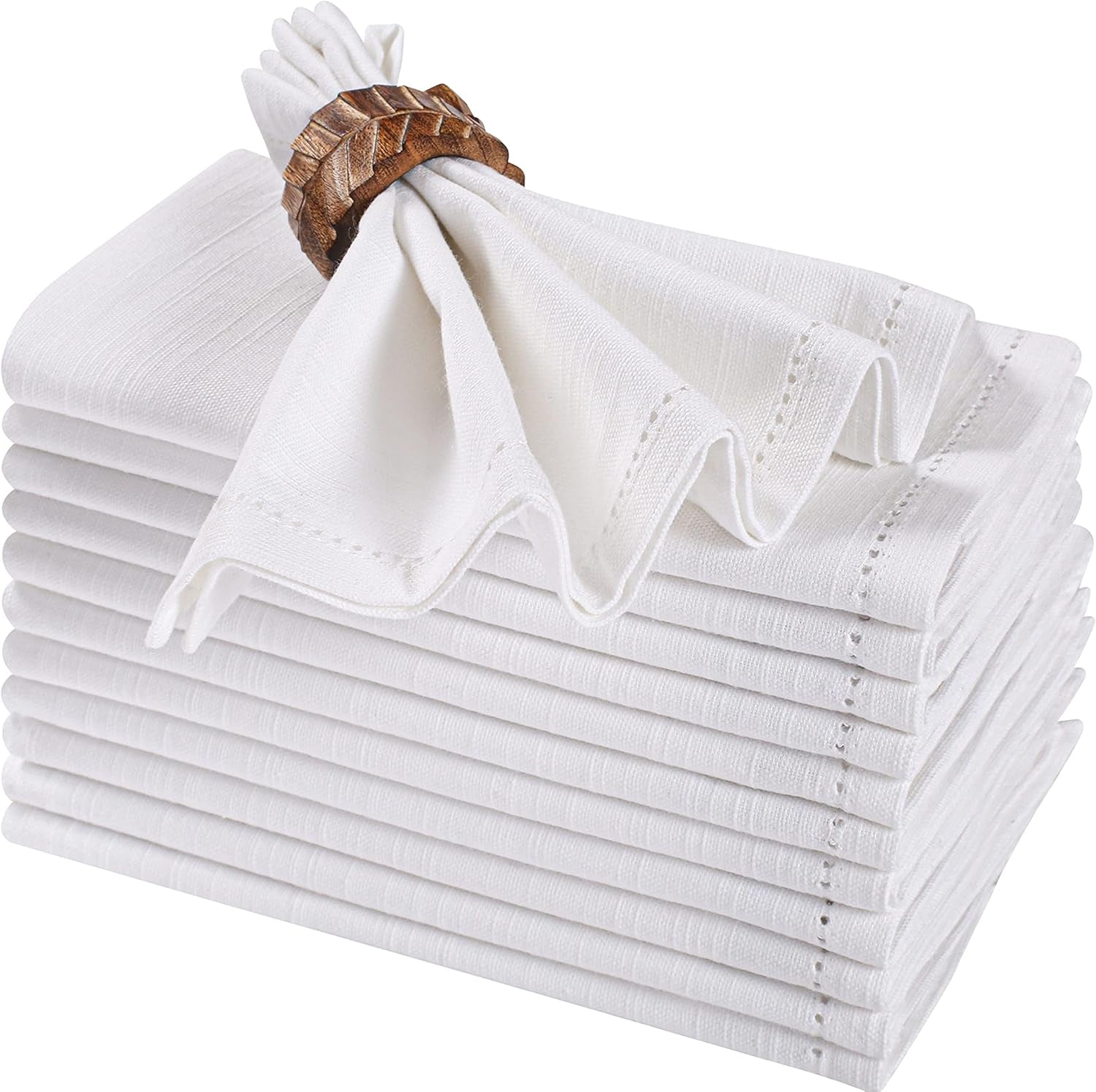 White Cotton Cloth Dinner Napkins 12 Pack – 16X16 Inch Dinner Napkins – Reusable, Machine Washable – Perfect for Wedding, Holiday, Thanksgiving, and Everyday Dining