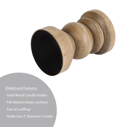 Decorative Wood Pillar Candleholder, Natural, 6"