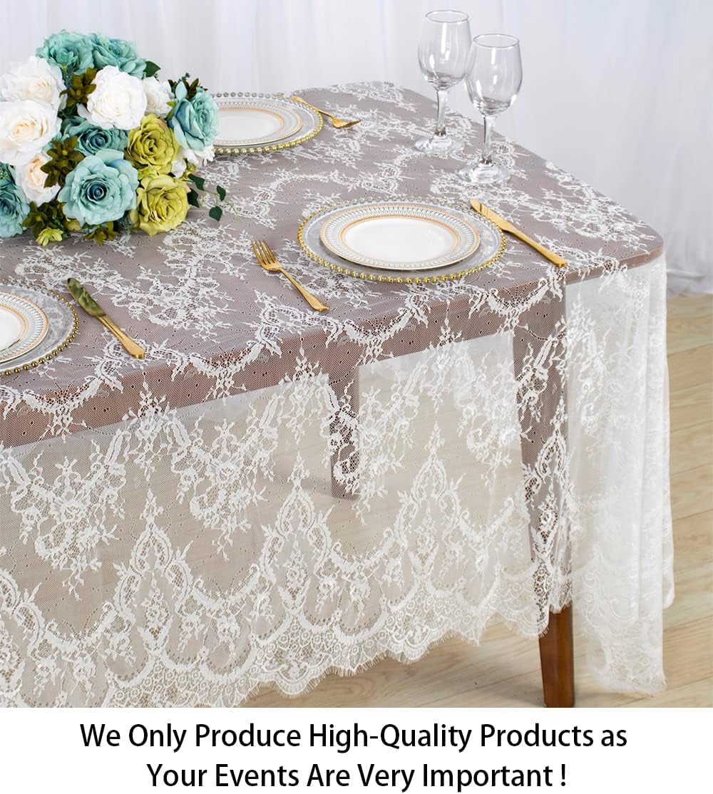 Lace Party Tablecloth Rustic Floral Fabric Rectangle Lace Table Cloth Baby Tablecloth Tea Party Tablecloth Fabric Table Cover (1, White-005)