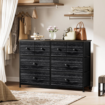 8 Drawer Dresser for Bedroom Chest of Drawers Fabric Storage Bin Black