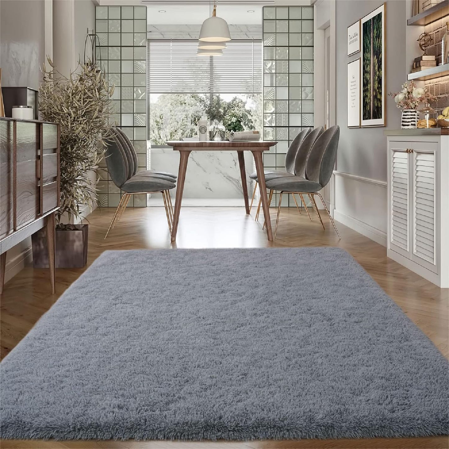 Soft Fluffy Area Rug for Bedroom, 3X5 Shag Living Room Rugs Grey Plush Carpets for Boys Kids Room, Anti-Slip Bedside Throw for Nursery Dorm Furry Fuzzy Comfy Cozy Indoor Home Decor