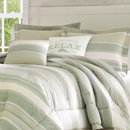Serenity 5-Piece Green Striped Cotton Queen Comforter Set