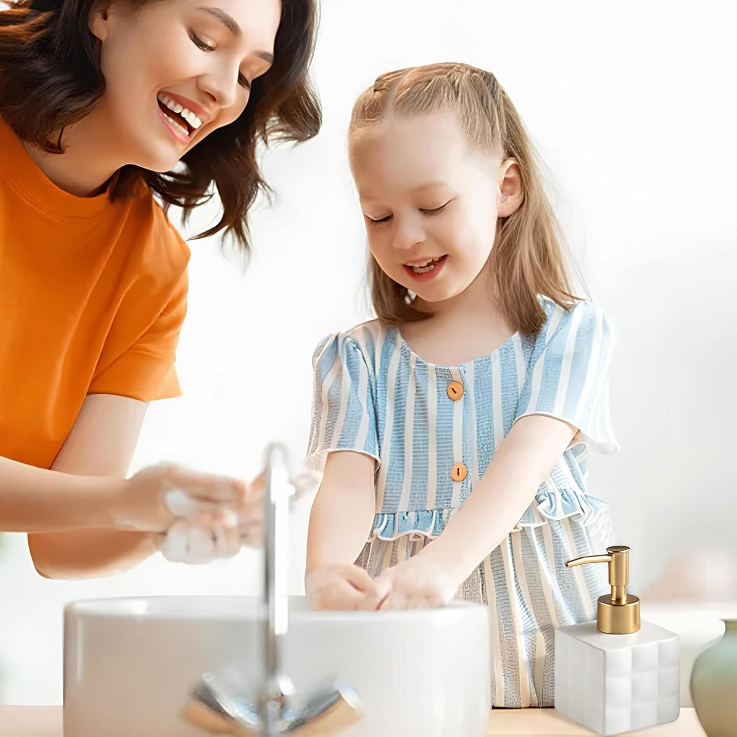 Hand Soap Dispenser Dish Cube Soap Dispenser Countertop 7.44 FL OZ. /220 ML Hand Lotion Pump Bottle Ceramic Lotion Container Liquid Hand Soap Jar Shower Dispenser Kitchen Bathroom Décor (White)