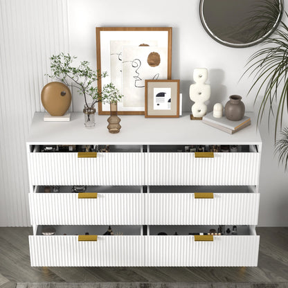 Modern Bedroom Dresser with 6 Drawers, Wood Storage Chest of Drawers with Fluted Panel
