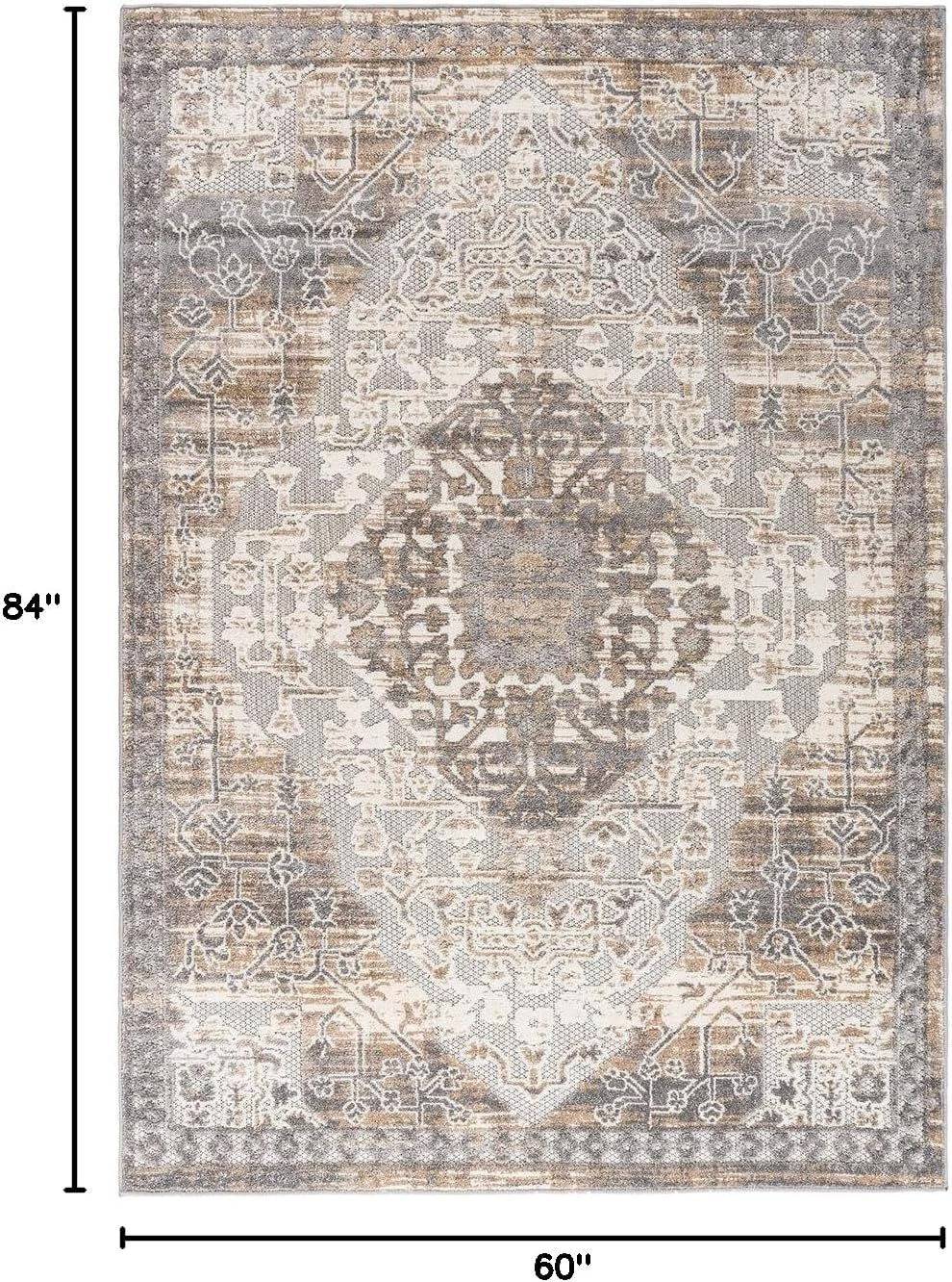 Distressed Traditional Indoor/Outdoor Area Rug 5' X 7' Beige