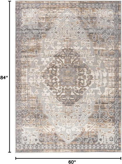 Distressed Traditional Indoor/Outdoor Area Rug 5' X 7' Beige