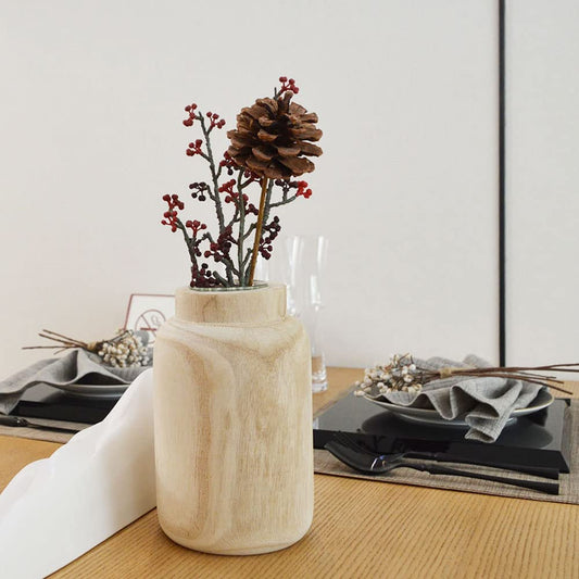 Rustic Wooden Vase Decorative, Natural Wood Vase with Glass Tube for Home Decor, Table, Mantel, Living Room Decoration (Natural)