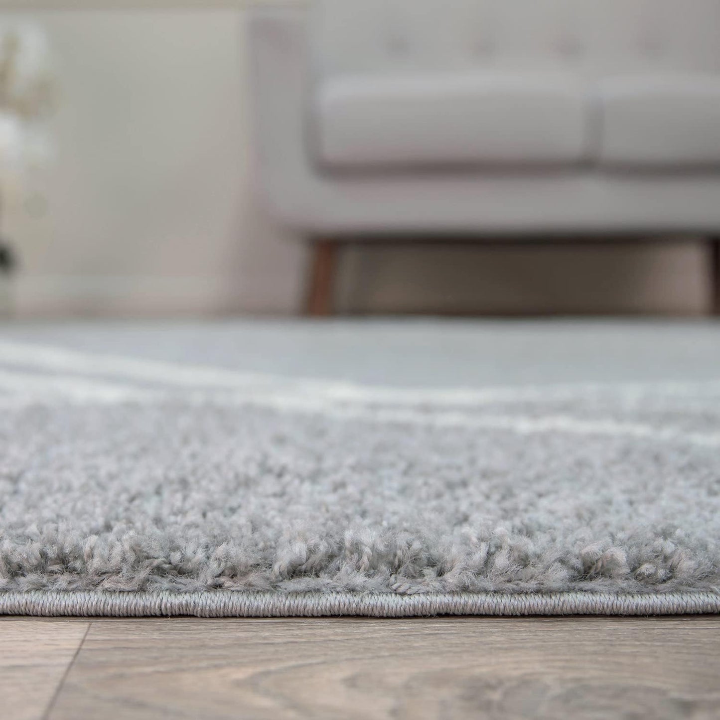 Cozy Contemporary Stripe Perfect for Living Room,Bedroom,Home Office Non-Shedding Plush Shag Area Rug 7'10" X 10' Gray-White