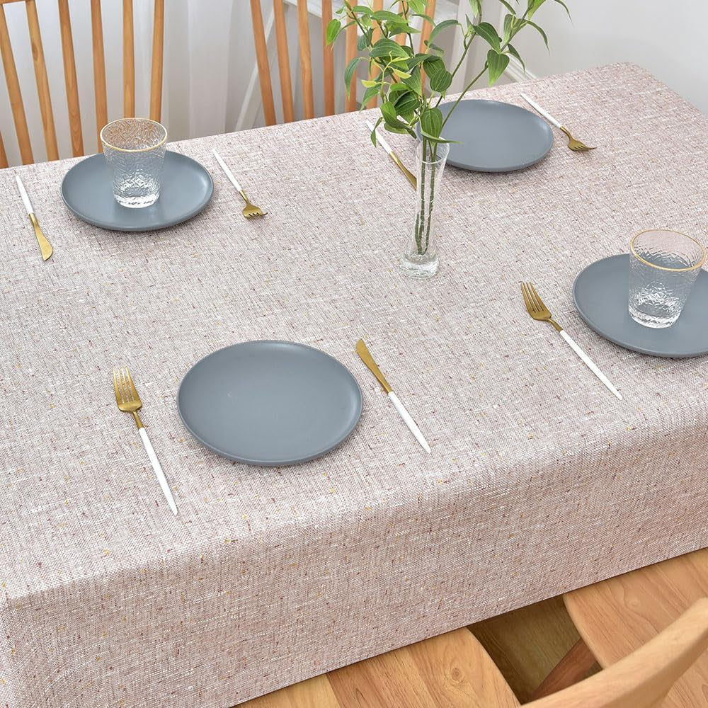 Wipeable Waterproof Tablecloth for Rectangle Table Heavy Duty Vinyl Tablecloths Outdoor PVC Table Cover for Picnic (A-Beige, 54'' X 108'')