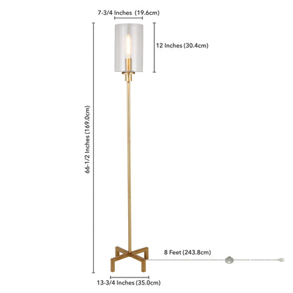 Panos 66.25" Tall Floor Lamp with Glass Shade, Brass/Clear