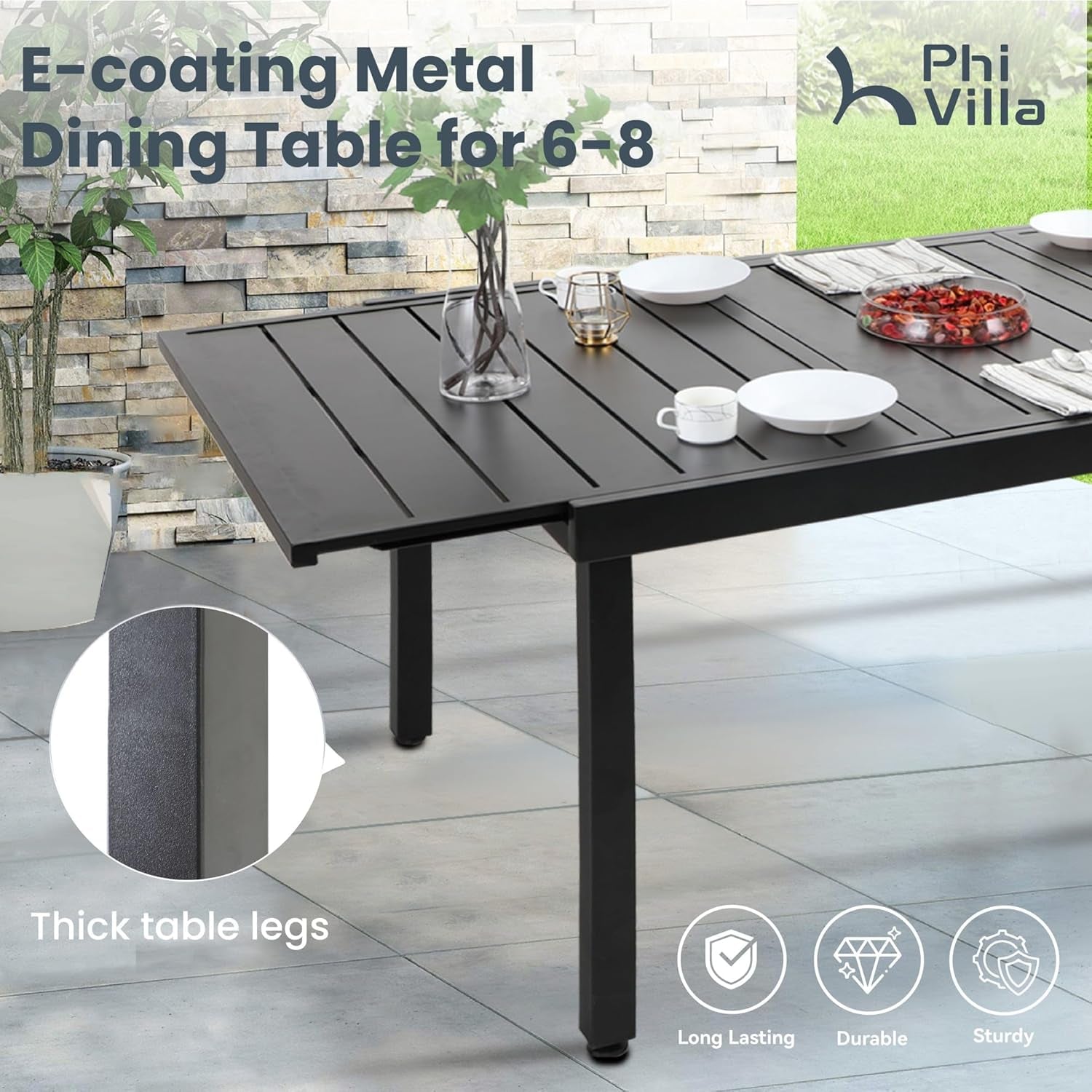 Patio Dining Set 7 Piece for All Weather, Outdoor Table & Chairs Set for 6 with Swivel Patio Dining Chairs and 1 Extendable Large Patio Table for 6-8 Person