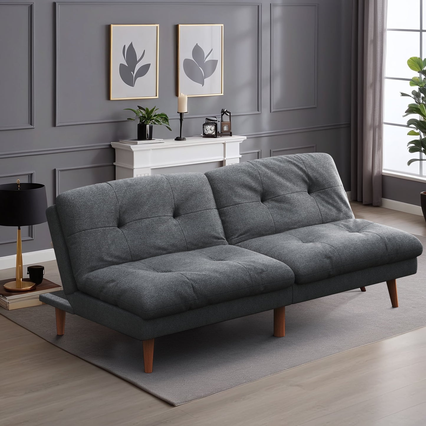 Convertible Futon Sofa Bed Couch Upholstered Sleeper Sofa Angle Adjustable Lounge Sofa,Dark Gray