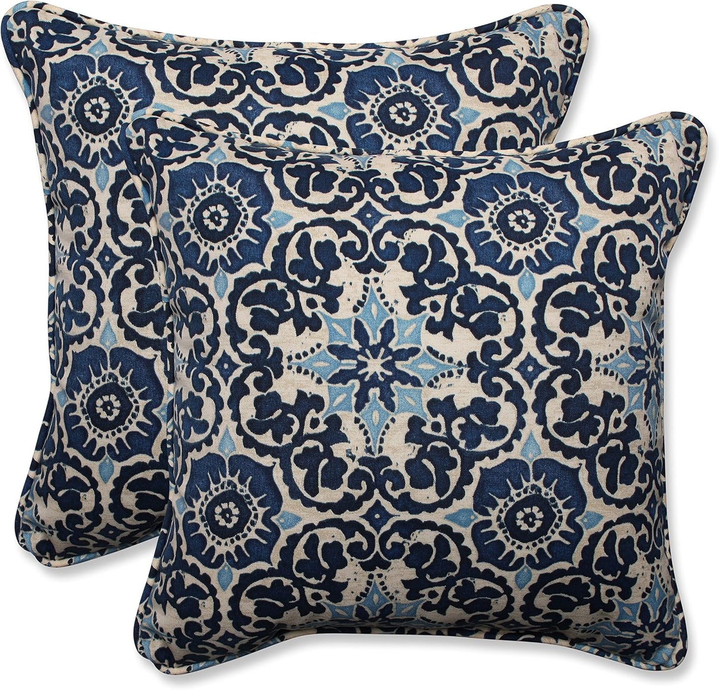 Outdoor/Indoor Throw Pillows, 18.5" X 18.5", Woodblock Prism Blue, 2 Count