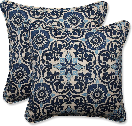 Outdoor/Indoor Throw Pillows, 18.5" X 18.5", Woodblock Prism Blue, 2 Count