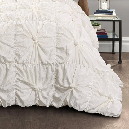 Bella Textured Ruching Comforter, Full/Queen, White, 3-Pc Set