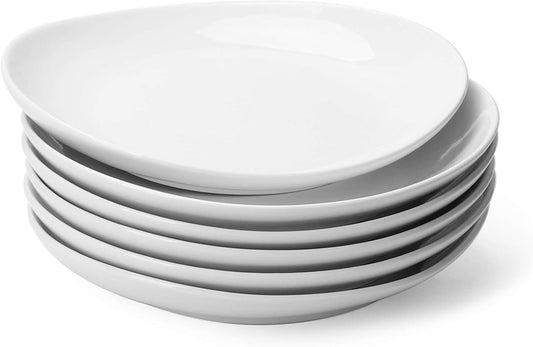 Porcelain 7.8 Inch Dessert Plates Set of 6 - White Salad Plates, Appetizer Plates, Small Plates - Dishwasher, Microwave, Oven Safe, Smooth Glaze, Scratch Resistant