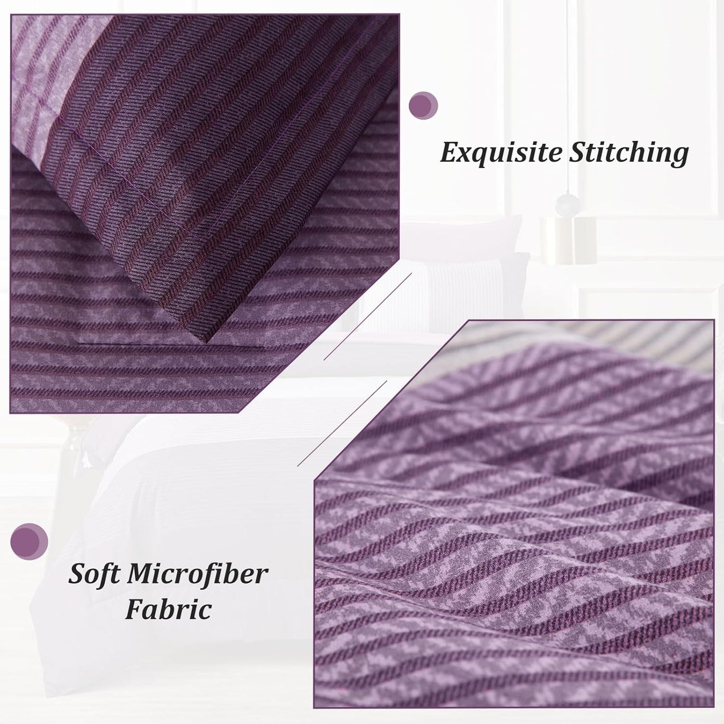 Purple Comforter Sets King, Reversible Striped Patchwork down Alternative Comforter for King Bed,3 Pieces (1Comforter+2 Pillowcase), Soft Microfiber Bedding Duvet Insert Set 104”×90”