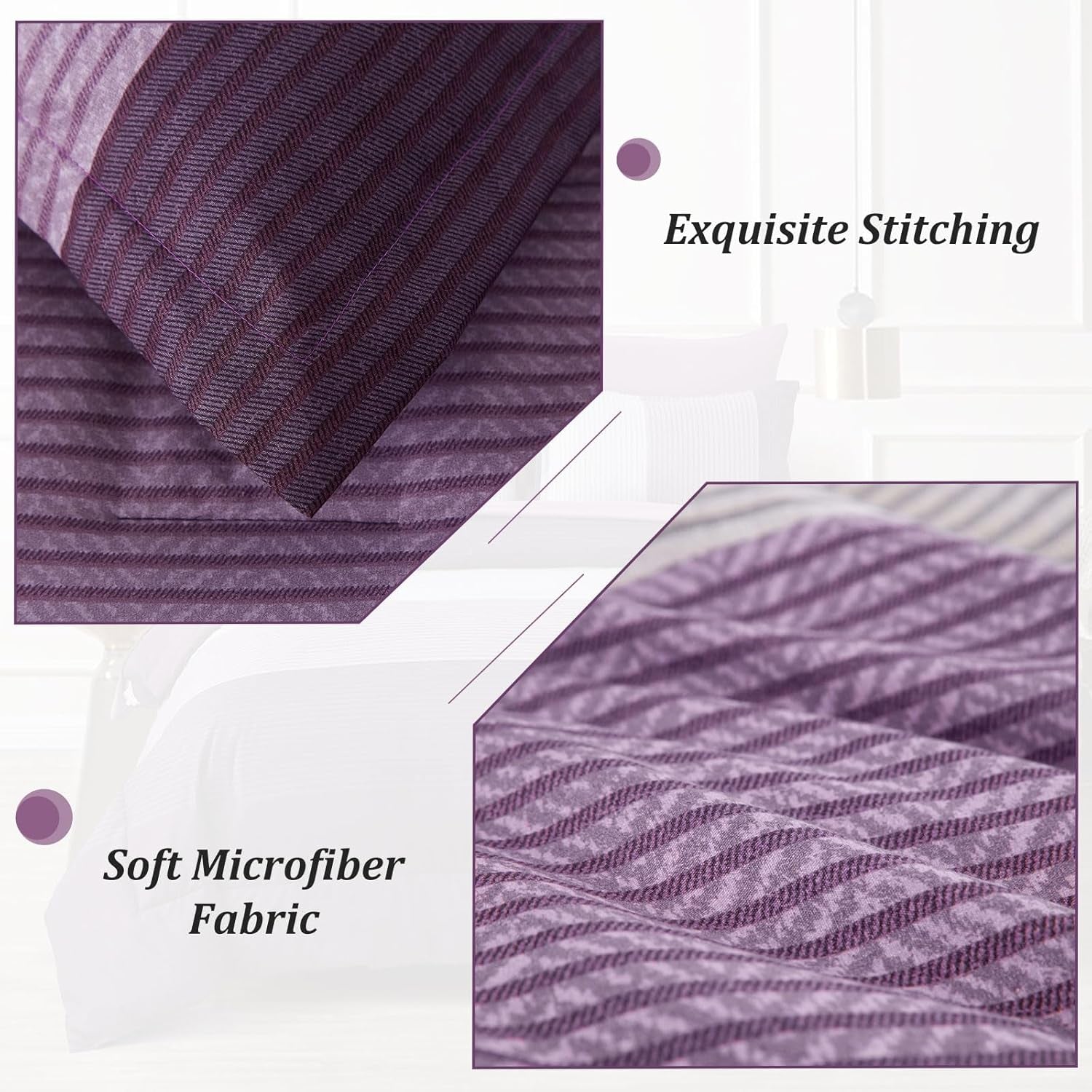 Purple Comforter Sets King, Reversible Striped Patchwork down Alternative Comforter for King Bed,3 Pieces (1Comforter+2 Pillowcase), Soft Microfiber Bedding Duvet Insert Set 104”×90”