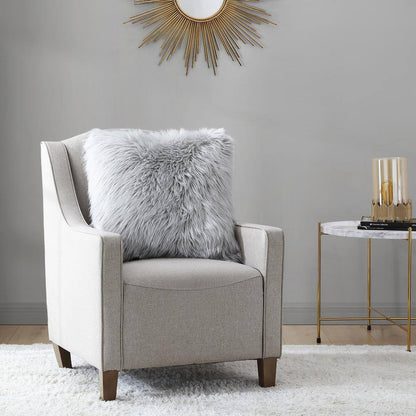 Sheepskin Faux Fur Gray 22 In. X 22 In. Plush Acrylic Decorative Pillow