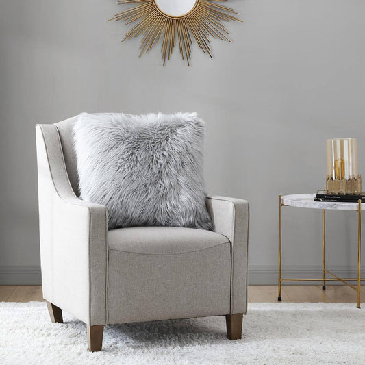 Sheepskin Faux Fur Gray 22 In. X 22 In. Plush Acrylic Decorative Pillow