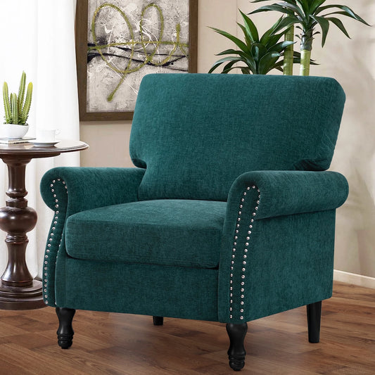 Modern Accent Chair Armchair, Linen Fabric Upholstered Comfy Single Sofa with Solid Wood Frame for Living Room, Green