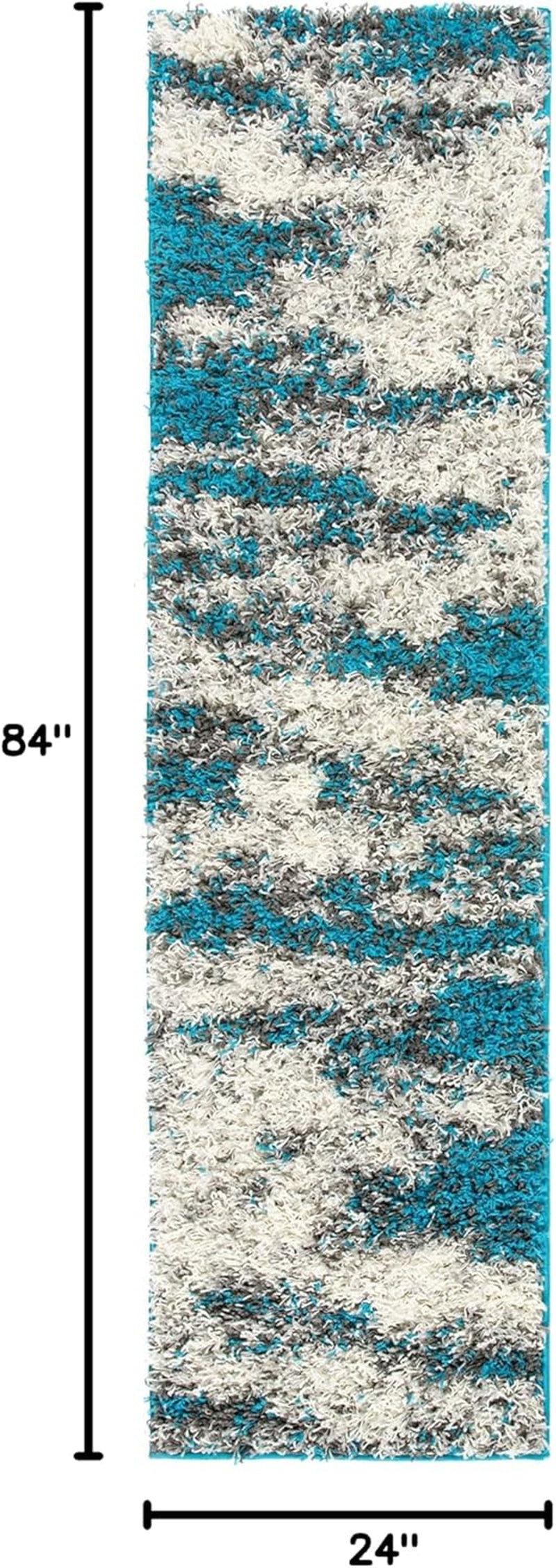 Contemporary Abstract Design Plush Shag Runner Rug 2' X 7' Turquoise