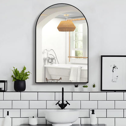Wall Mounted Mirror, 20"X30" Arch Bathroom Mirror Has Metal Frame, 2 Pieces Black Decor for Mantle, Entryway